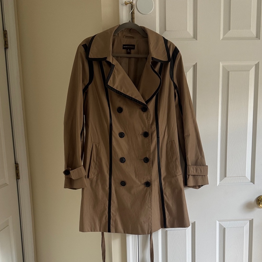 Dana Buchman Tan Trench Coat with Black Accents